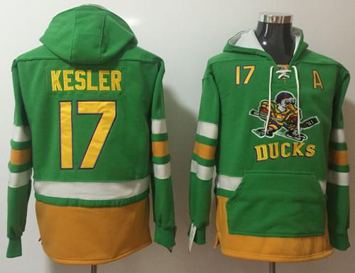 Ducks #17 Ryan Kesler Green Name & Number Pullover NHL Hoodie - Click Image to Close